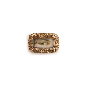 Eye miniature, early 19th century of a green eye, brown curls,…