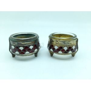 Russian salt cellars, with pair of silverplate red and white…
