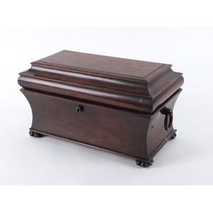 An English tea caddy, flame mahogany with original fitted…