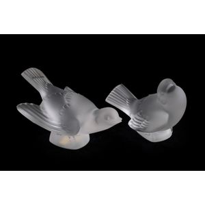 Lalique Frosted Glass Bird Statues with Original Label - French - Glass