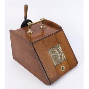 An antique English Arts & Crafts coal scuttle, oak and brass,…