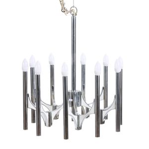 Gaetano Sciolari chandelier, polished chrome with cream powder…