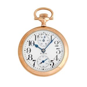 Yellow Gold Filled Elgin Open Face Pocket Watch 7 Jewel Size 6