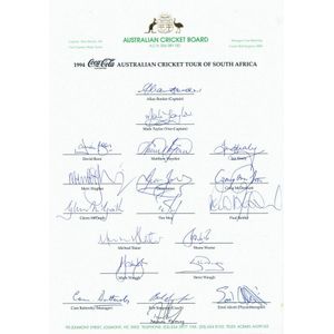 1994 Australian Team to South Africa, official team sheet with…