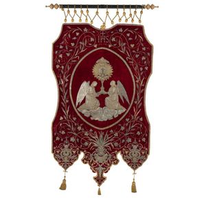 A silver bullion thread embroidered velvet ecclestiastical…