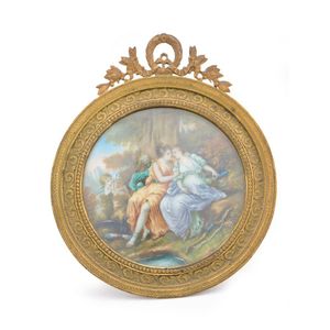 A French miniature painting on ivory, 19th century, circular in…