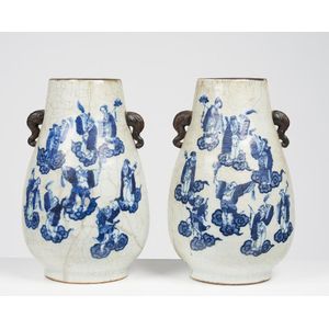 A large Pair of Chinese blue and white crackle glazed vases,…