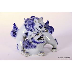 A pair of rollicking Hirado Shi Shi lion dogs, 20th century,…