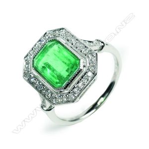 A 14ct white gold Columbian emerald and diamond Art Deco style…