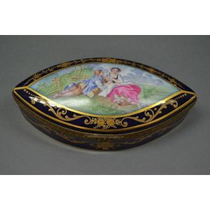 Watteau style porcelain trinket box with metal mounts and…