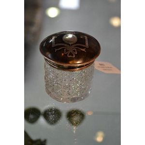 Sterling silver & tortoise shell topped crystal jar, London…
