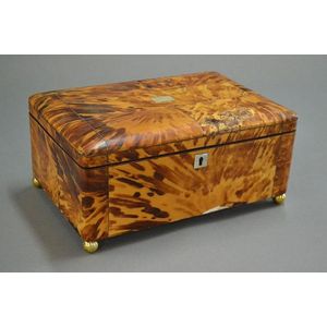 Early 19th century tortoise shell cased work box with fitted…