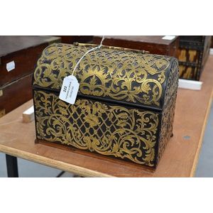 Antique domed metal decorated jewellery box, approx 16.5 cm…