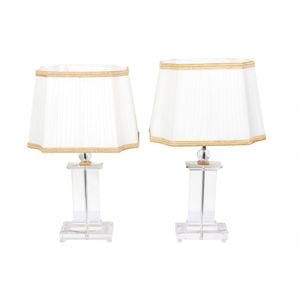 Bedside lamps pair of contemporary, with cut glass base, white…