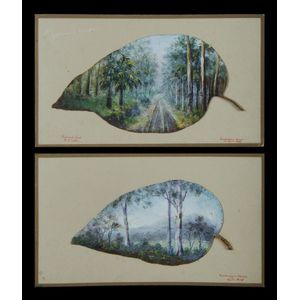 Two Australian gum leaf paintings. Both signed indistinctly.…