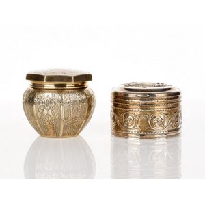 Two dressing table canisters one urn shaped with octagonal pull…