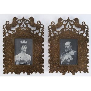 Benares brass photograph frames, circa 1890s; each 30 cm high,…