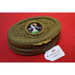Antique French gilt bronze footed jewellery box, foil portrait…