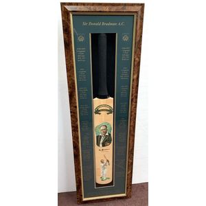 Australian cricket, Don Bradman signed handpainted portrait bat,…