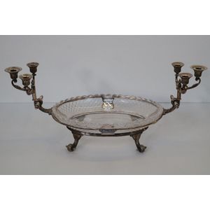Sheffield Plated and cut glass centre bowl with 6 candle sconces