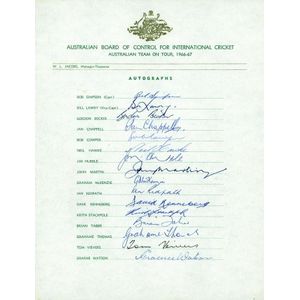 Team Sheets, noted Australia 1966-67, 1978-79 & 1987 World Cup;…