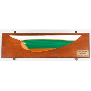 Half model boats: group of three hulls mounted on board with…