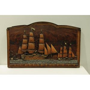 An antique wooden sailing diorama the wall mounted image…