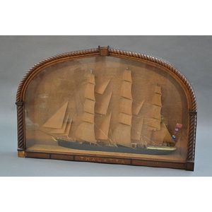 19th century diorama of a sailing ship in a carved wooden case,…
