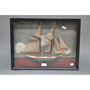 Antique French boat diorama, approx. 33 cm high, 45 cm wide, 7…