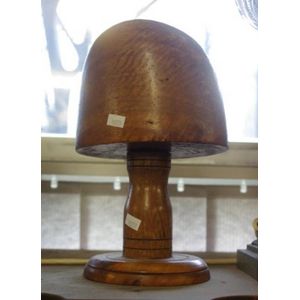Millinery hat block on stand, 49 cm diameter around base approx
