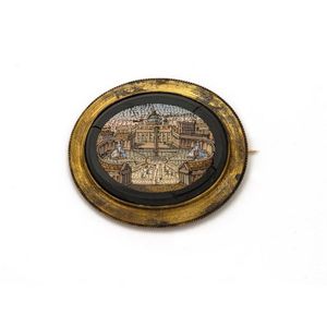 A Victorian gold mounted micro mosaic of St Peters, Rome
