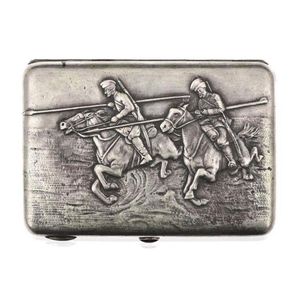 A Russian silver cigarette case, the rectangular hinged case…