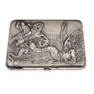 A Russian silver cigarette case, the rectangular hinged case…