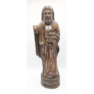 18th century carved figure, of Jesus, holding bird in nest with…