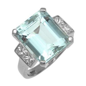 Aquamarine and Diamond Ring with 8.35ct Emerald Cut Stone - Rings ...