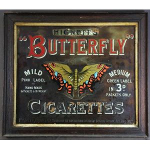 Edwardian advertising mirror. Hignetts butterfly Cigarettes.…
