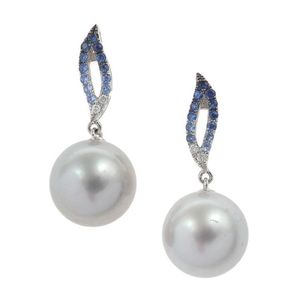 Tahitian Pearl, Sapphire & Diamond Earrings In White Gold - Earrings 