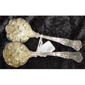 Pair silver plate sauce ladles each with gilt washes embossed…