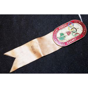 1956 Melbourne Olympic Games enamel badge with faded red ribbon,…