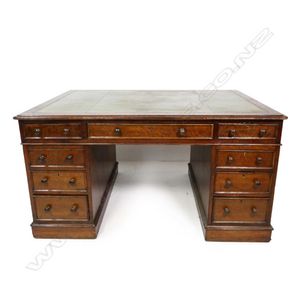 1900s Edwardian Very Large Antique Partner's Desk, English, Twin