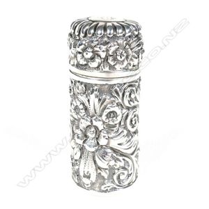 A Victorian silver cased perfume bottle, the exterior embossed&hellip;