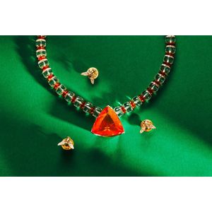 A rock crystal, amber and Mexican fire opal necklace, the…