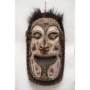 Papua New Guinea Mask with Kauri Shells and Boar Tusk - New Guinean ...