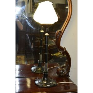 Art Deco tall Bakelite and metal column table lamp with frosted…