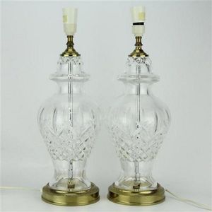 Waterford Crystal 'Lismore' pair of bedside lamps with shades,…