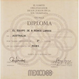 1968 Mexico Olympics: Diplaoma awarded to Australia's Rowing…