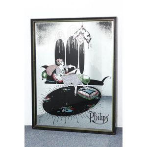 Philips framed advertising mirror, decorated with lady lounging…