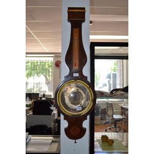 Antique French floral marquetry banjo barometer, silvered dial,…