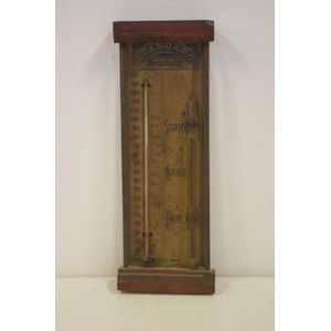 Antique barometer thermometer set in timber housing, 21.8 cm…