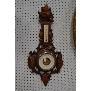 Antique French barometer with carved hunting dog motif, approx.…